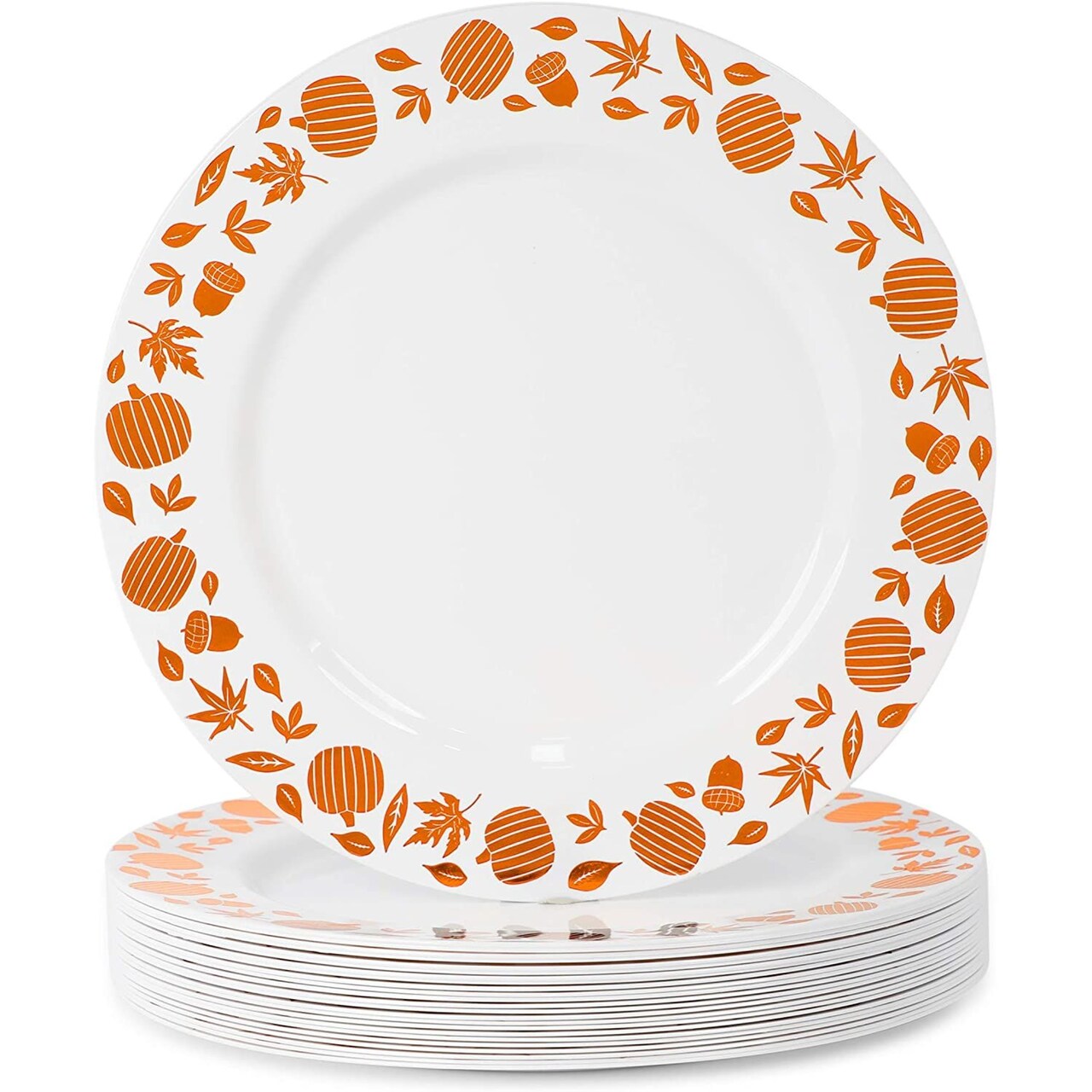 Thanksgiving White Plastic Plates for Fall Party (10.25 In, 24 Pack)